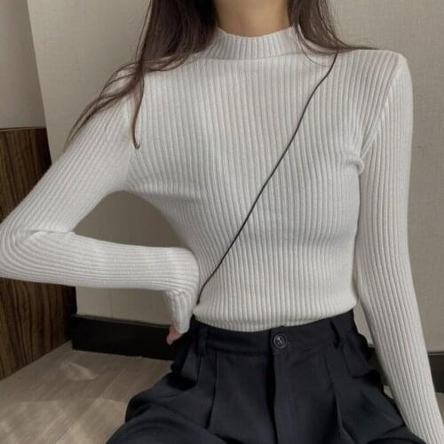 New Autumn and Winter Sweater Casual Korean Fashion Slim Pullover Half High Collar Bottoming Sweater Women Soft Warm Tops 16681