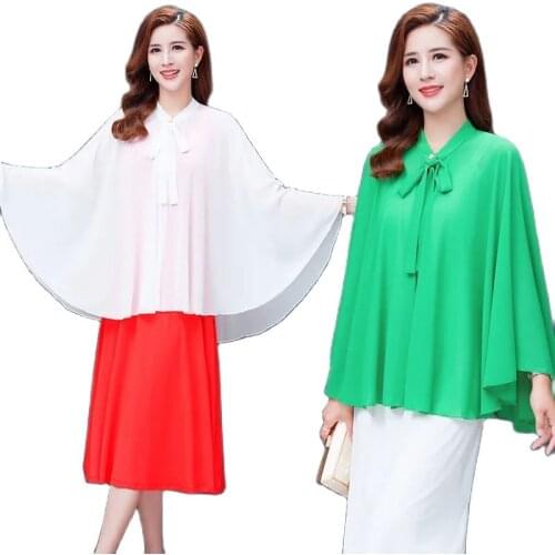 Summer new cape coat womens loose cape with chiffon shawl sunscreen thin cardigan lace up P3 320
