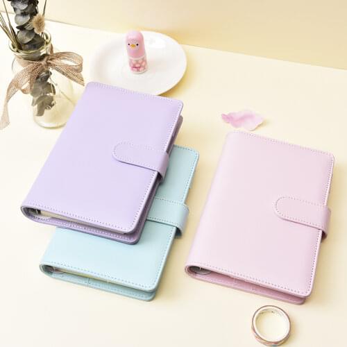 Macaron Color A5 A6 6 Ring Binder PU Clip-on Notebook Leather Loose Leaf Notebook Cover Notebooks Journal Kawaii Stationery