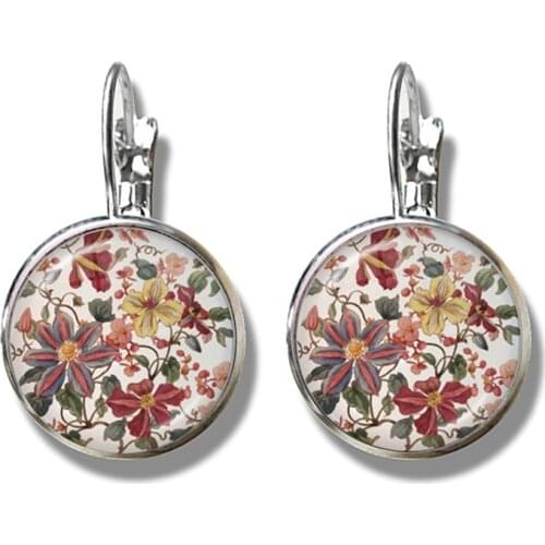 Charm Henna Yoga Amulet Ladies Earrings 16mm Glass Cabochon Jewelry Mandala Symbol Bohemia Ladies French Hook Earrings Women