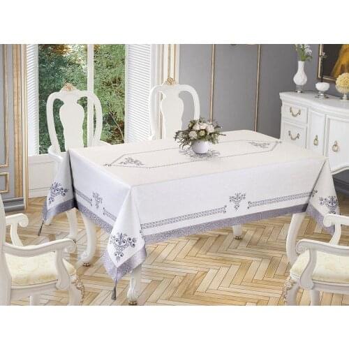 Tulip Printed Rectangular Table Cover Silver 160x260 Cm