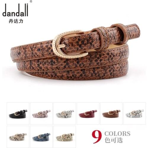 Snake Skin Print Thin Belts For Women Gold Square Pin Buckle Waistband PU Leather Women Belt Snake Pattern Dress Leather Belt
