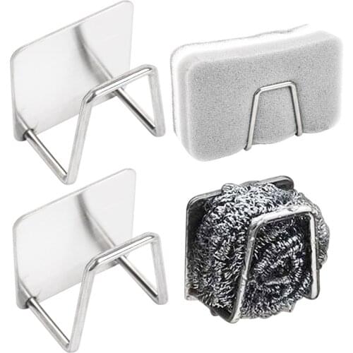 Kitchen Stainless Steel Sponges Holder Self Adhesive Sink Sponges Drain Drying Rack Kitchen Sink Storage Accessories Organizer