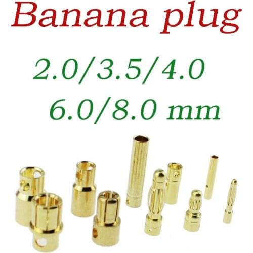 Bullet Banana Plug Connector 2mm 3.5mm 4mm 6mm 8mm Male Female for RC Motor ESC Battery Part Gold PlatedARE4