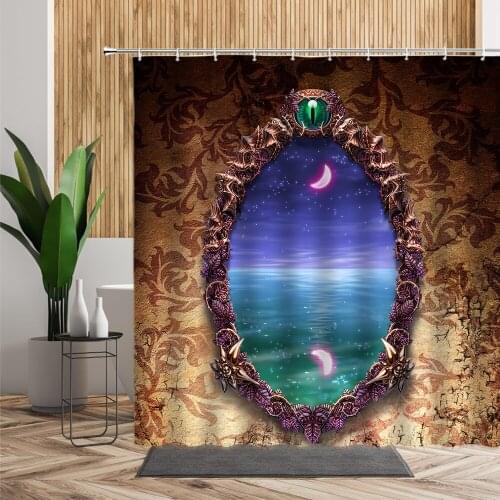 Fantasy Fairy Tale scenery Shower Curtain Starry Sky Moonlight Retro Background Bathroom Decoration Waterproof Bath Curtains Set