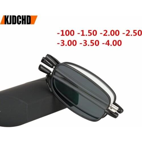 KJDCHD Folding Sun Photochromic Finished Men Women Myopia Eyeglasses Frame Sun glasses optical Myopia Eyewear Oculos Male