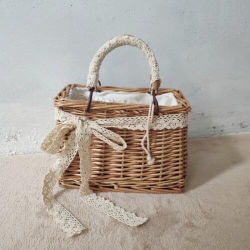 Straw Purses and Handbags Women Summer Rattan Handmade Bow Hand Bags Tote Ladies Lace Beach String Basket Bag Totes