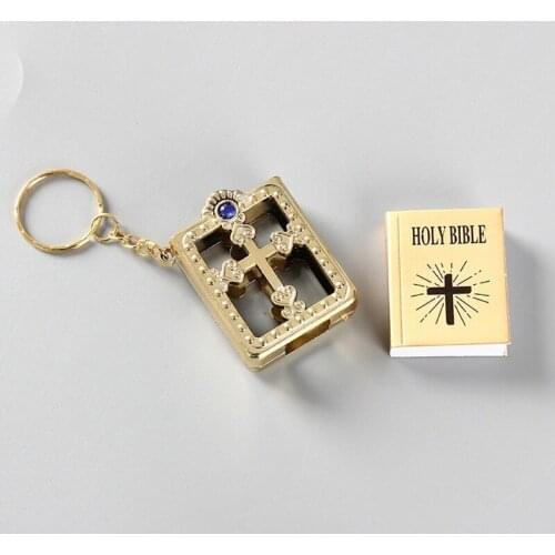 Special Gold Silver Mini Holy Bible Keychain English Religious Miniature Paper Spiritual Christian Jesus Cover Keyring Gift