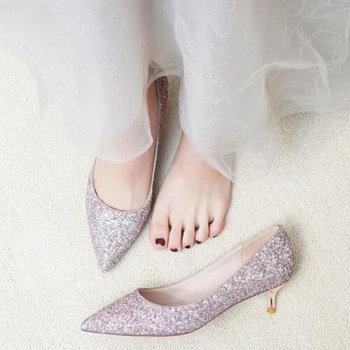 Wedding shoe girls new bridal shoe sequins high heel slender pink heel pregnant womans dress princess crystal shoes