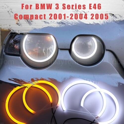 LED SMD Cotton Light Switchback Angel Eye Halo Ring DRL Kit for BMW 3 Series E46 Compact 2001 2002 2003 2004 2005
