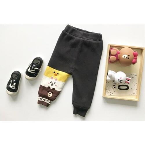 Tonytaobaby Boys and Girls Fine Needle Double Layer Knitted Pants Plush Thickened Cartoon Color Matching Leggings