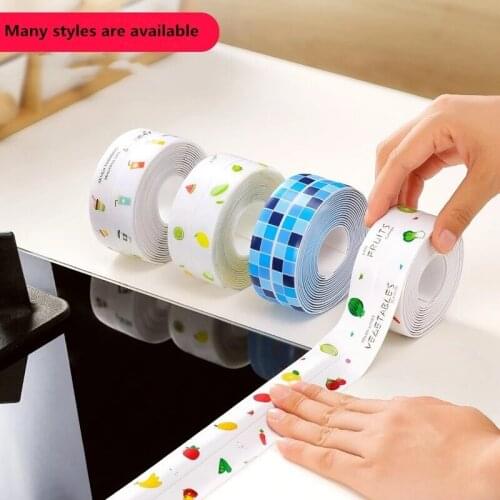 Kitchen Sink Waterproof Printed Wallpaper Sticker Anti-mold Tape Bathroom Countertop Toilet Gap Self-adhesive Seam Tape Stickers