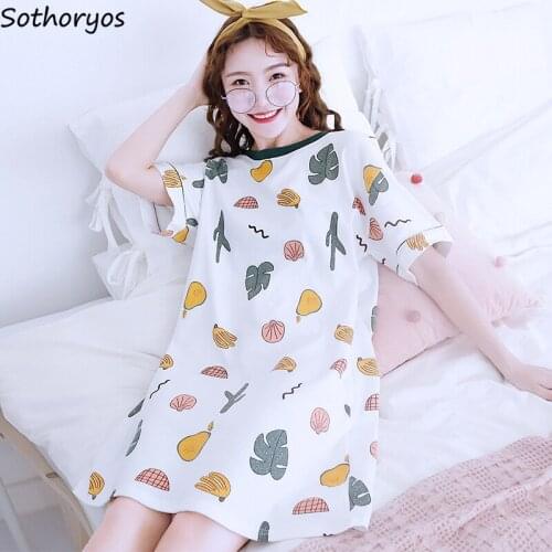 Nightgowns Women Printed Short Sleeve Kawaii Home Wear Sleepwear Leisure Womens Thin Breathable Soft Elegant Korean Style New