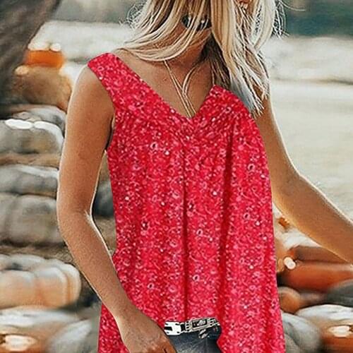 Women Casual Summer Tee Shirts Tanks 2020 Sexy V-neck Boho Floral Print Large Size Beach T Shirt Loose Plus Size Tops S-7xl #T2G