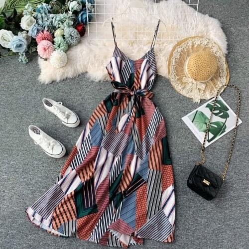 Swimsuit dress Long Skirt Seaside Resort Beach Skirt 2020 Summer Bohemia Long Skirt Ethnic Wind-dew Back Chiffon Suspended Dress