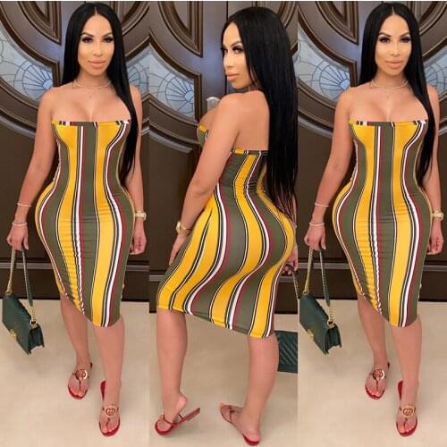 2021 European and American summer womens fashion trend casual party dress striped new tube top sexy bodycon dress