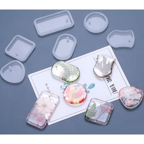 1/6 Pcs Hanging Listed Resin Mold Geometric Shape Irregular Rectangular Circle Pendant Silicone Mould DIY Crafts Jewelry Mold