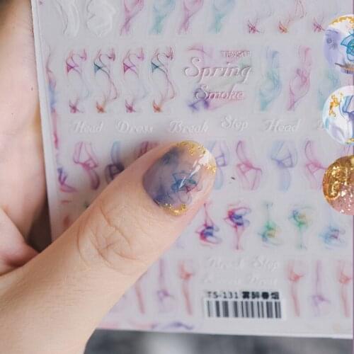 1pc Nail Stickers with Black Ink Painting Water Decals Abstract Smoke Flower Nail Art Beauty Decoration