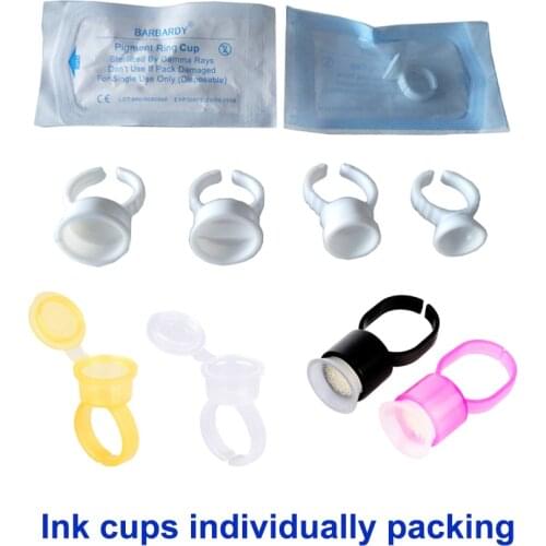 100pcs Microblading Pigment Cups Disposable Tattoo Ink Ring Caps Glue/Ink Holder Permanent Makeup Eyebrow Accessory PMU Supplies