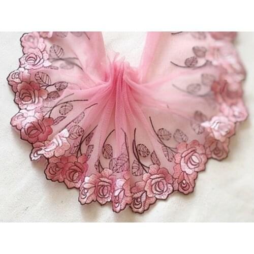 2Meters Embroidery Laces Fabric 14cm Width Rose Flowers Floral Mesh Tulle Lace Trim DIY Doll Dress Hand Sewing Accessories