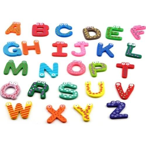 Kids Toys 26pcs/set Wooden Cartoon Alphabet A-Z Magnets Child Educational Toys Wooden Refrigerator Stickers Gift Varied Colors