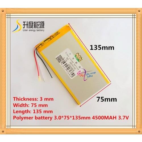 3 wire The tablet battery 3.7V 4500mAH 3075135 Polymer lithium ion / Li-ion battery for tablet pc battery