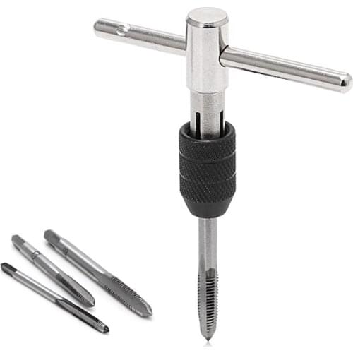 5 Pcs T Type Hand Screw Thread Taps Drill Kit M3 M4 M5 M6 Set w/Wrench