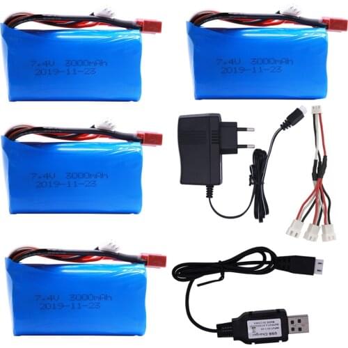 Lipo Battery 18650 for Q46 Wltoys 10428 /12428/12423 RC Car Spare Parts with charger 7.4V 3000MAH T Plug battery for toys parts