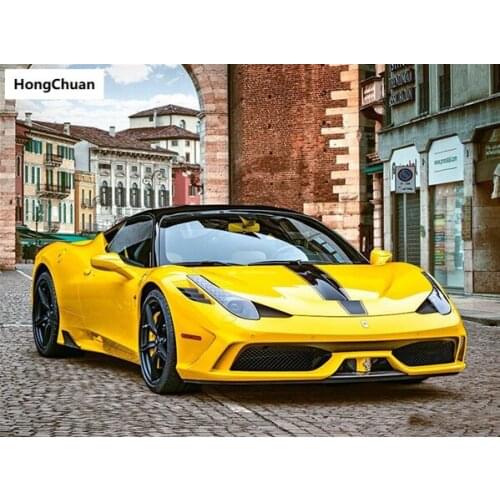 Fast delivery 5D diamond painting yellow sports car DIY mural square rhinestone mosaic round embroidery home decoration gift