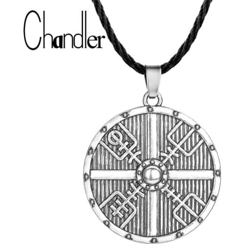 Chandler Shield Pendant Necklace Mens Male Cross Viking Pagan Weapon Amulet Talisman Pagan Jewelry
