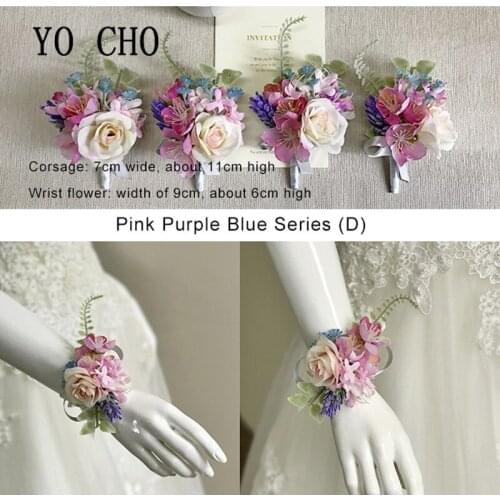 YO CHO Wedding Prom DIY Boutonniere Flower Brooch Hand Corsage Witness Boutonniere Groom Bridesmaid Groomsmen Wrist Flowers