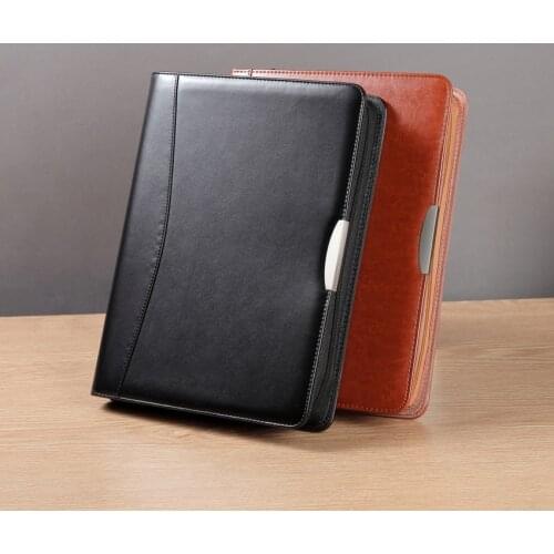 Multifuction A4 PU leather padfolio manager bag with zipper calculator ring binder portfolio documents folder case organizer