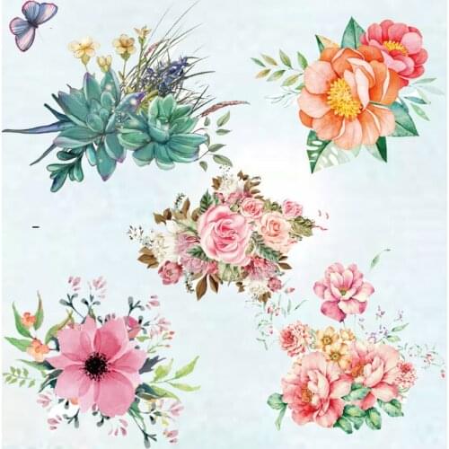 Flowers Heat Transfer Paper Pastoral Iron on Patches for T-shirts 3D Floral Painting Vinyl Thermo Stickers Clothes DIY Appliques