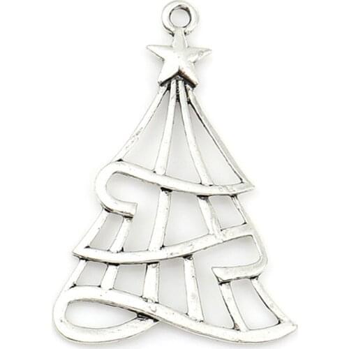 DoreenBeads Zinc Based Alloy Pendants Christmas Tree Silver Color Pentagram Star DIY Findings 52mm(2") x 36mm(1 3/8"), 10 PCs