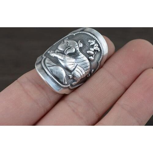 FNJ 990 Silver Ring Animal Cute Pig Adjustable 100% Original Real S990 Solid Silver Rings for Men Jewelry Fine