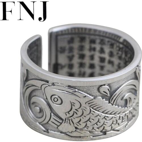 FNJ Fish Carp Ring 990 Silver Adjustable Size 100% Original Real S999 Solid Silver Rings for Women Jewelry Xinjing