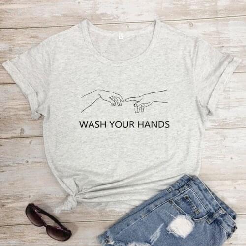 Wash Your Hands T-shirt Minimalist Touch Hands Line Art Top Tee Shirt Funny Women Social Distancing Quarantine Tshirt Outfits