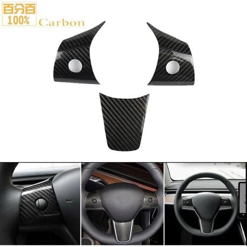 Glossy Black Steering Wheel Mouldings Rear Carbon fiber Cover Trims Accessories For Tesla Model 3
