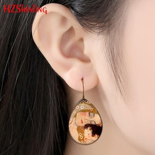 HZSHINLING Classic Van Gogh Painting Tear Drop Earrings Jewelry The Kiss Gustav Klimt Mothers Love Baby Picture Drop Women