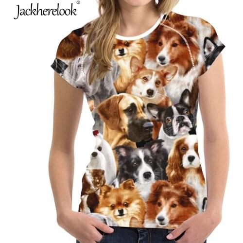 Jackherelook Cartoon Dog Animals Pattern Summer Womens Clothes Fashion O-neck Tshirt Casual Streetwear Tops Tees Camiseta Mujer