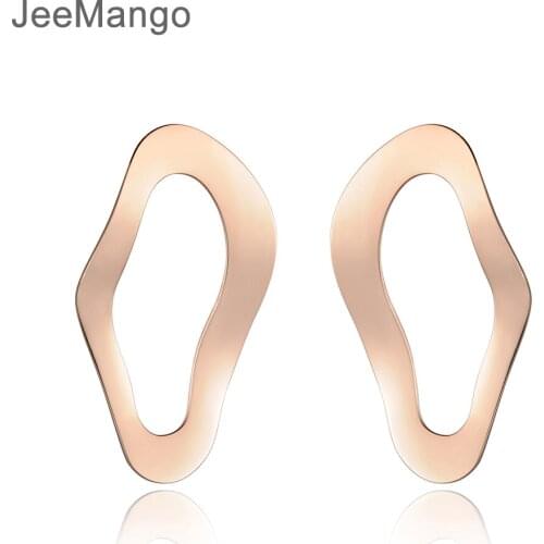 JeeMango Classic Titanium Steel Ear Shape Earrings Jewelry Fashion Rose Gold Color Stud Earrings For Women Brincos E18032