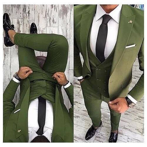 Classic slim Groomsmen Peak Lapel Groom Tuxedos Men Suits Wedding/Prom Best Man Blazer ( Jacket+Pants+Tie+Vest) A216