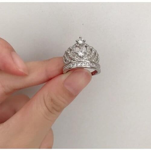 Bling Bling Crown Zircon Ring Women Girl Crown Ring Gift for Love Couple Fashion Jewelry Accessories Size 6-10