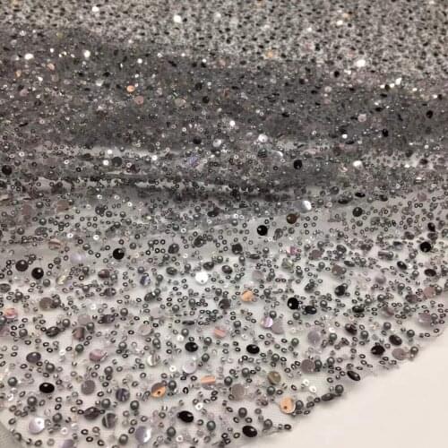 Latest french lace with full beads ZH-188889 embroidered tulle lace fabric pretty design with high quality