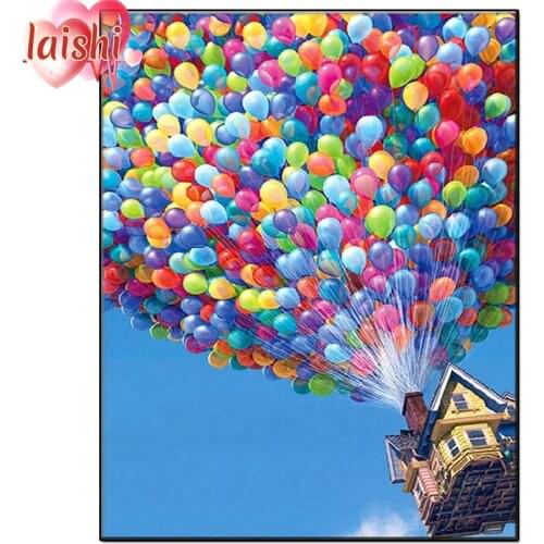 Small house tied under the balloon round diamond painting cross stitch mosaic diamond embroidery home decoration new year gift