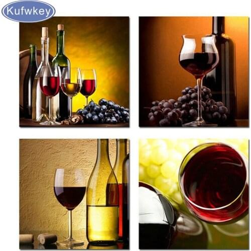 Full diamond painting cross stitch kit DIY Diamond Embroidery mosaic 4 Piece Kitchen Decor Red Wine Cup Bottle modern decoration