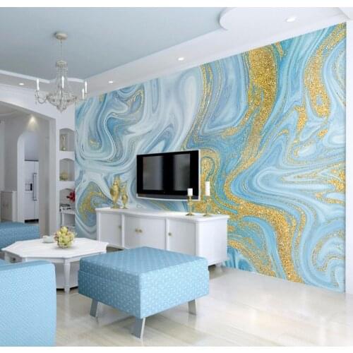 Bacaz Gold Blue Texture 3d Marble Wallpaper 3d Photo Mural for TV Background Living room 3d Wall Murals 3D Marble Wall paper