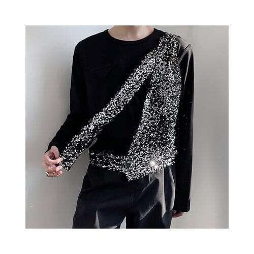 2021 new Korean version of personality sequins shoulder-tilt vest male hairdresser vest nightclub singer stage dress