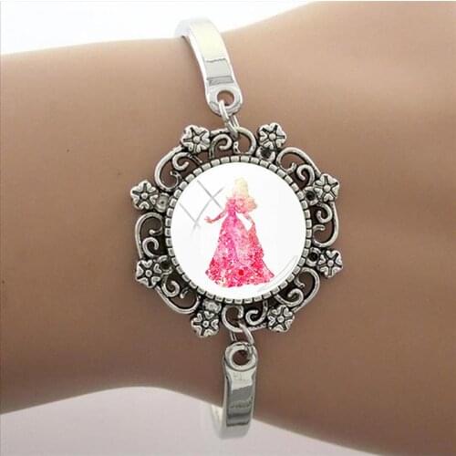 Disney Color Princess Bracelet 2021 New Glass Cabochon Charm Bracelet Cartoon Anime Girl Glass Dome Bracelet Jewelry Gift