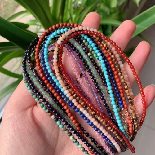 3mm Small Round Beads Choker Necklaces Women Short Collar Natural Stone Amethysts Pink Quartz Lapis Turquoises Crystal Necklace